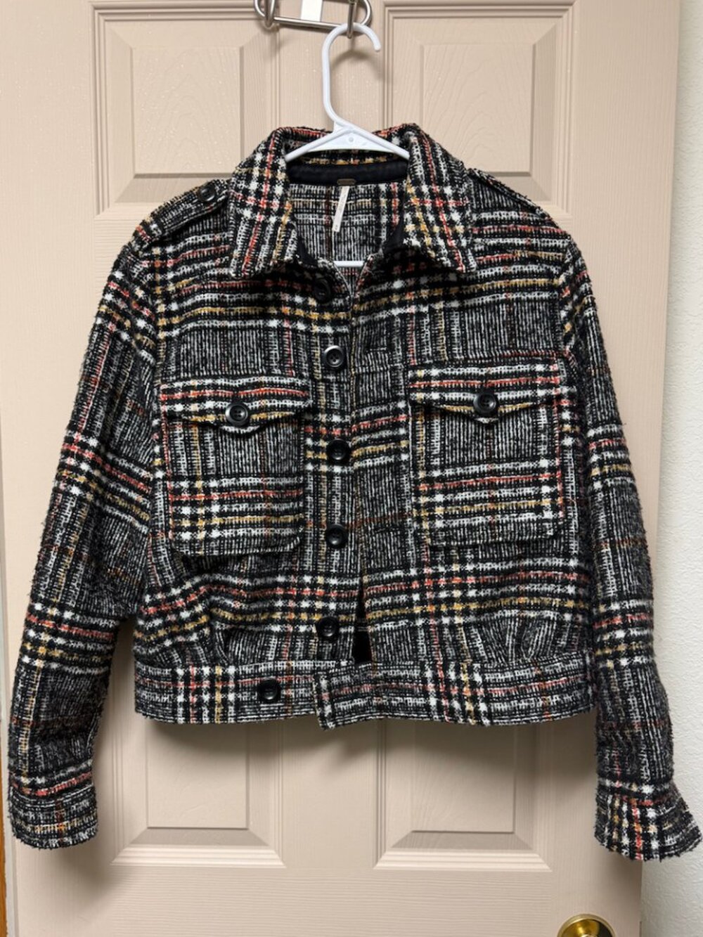 Free People Plaid Slouchy Eisenhower Tweed Bomber Jacket